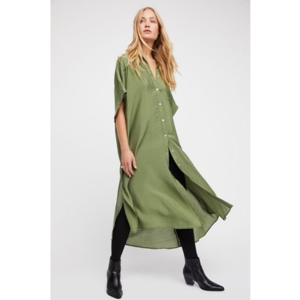 Free People Made in Philadelphia Oversized Georgie Maxi Top Button Shirt Dress